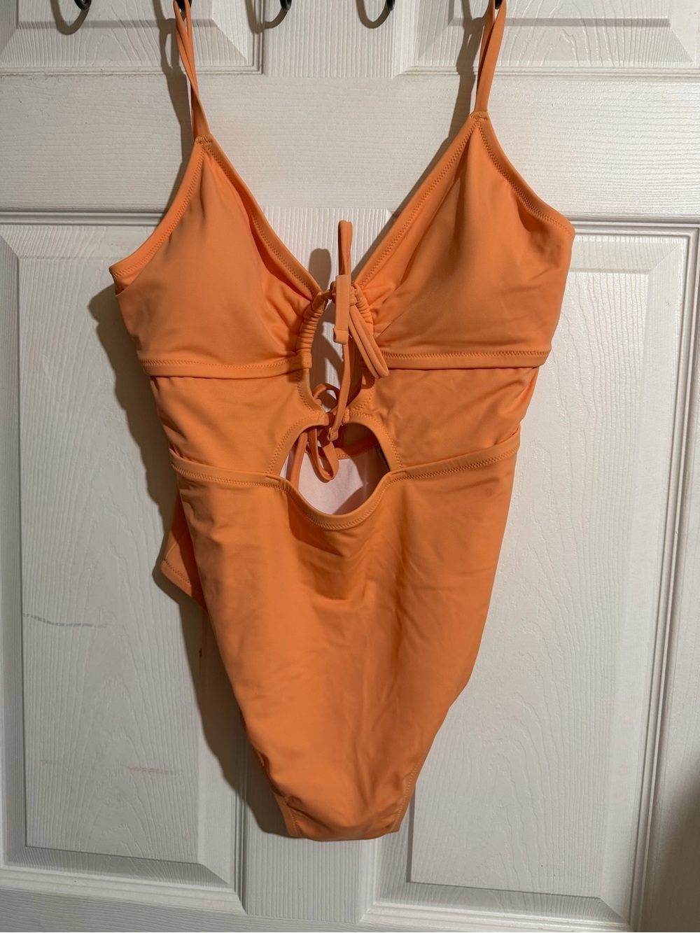 PINK Victoria'Secret Peach Cutout Tie Front Lined Stretch One Piece XL Swim NWT